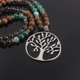 Gem Stone Wood Crystal Beaded Necklace with Tree Pendant