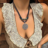 Boho Beaded Crescent Pendant Necklace Vintage Double Layer Butterfly Necklace