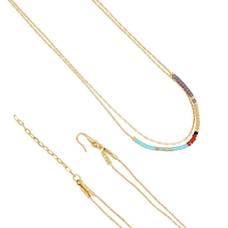 Go2boho Rainbow Bead Necklace - Double Layer Fine Rice Bead Necklace
