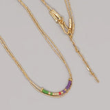 Go2boho Rainbow Bead Necklace - Double Layer Fine Rice Bead Necklace