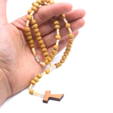 Catholic Wood Rosary Beads Necklace St Anthony's Tau Cross Chain Necklace