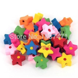 100pcs 15mm Star Wooden Beads Mixed DIY Jewelry Supplies