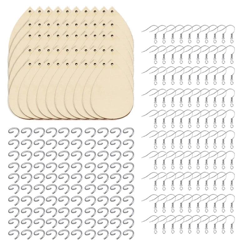 650Pcs Unfinished Wooden Teardrop Earring Pendants Kit