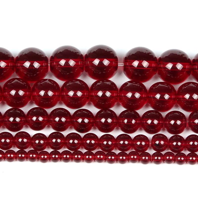 Smooth Garnet Red Glass Beads Charm Round Loose Beads for Jewelry Making DIY