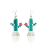 BOHO Cactus Tassel Earrings Wooden Bead Weave Earrings