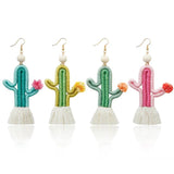 BOHO Cactus Tassel Earrings Wooden Bead Weave Earrings