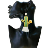 BOHO Cactus Tassel Earrings Wooden Bead Weave Earrings