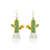 BOHO Cactus Tassel Earrings Wooden Bead Weave Earrings