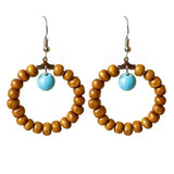 Wood Beaded Circle Drop Earrings with Turquoise Beads