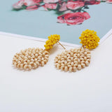 Bohemian Resin Beaded Flower Earrings Tassel Charm Jewelry