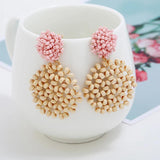 Bohemian Resin Beaded Flower Earrings Tassel Charm Jewelry