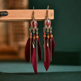 Bohemian Vintage Feather Tassel Earrings