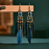 Bohemian Vintage Feather Tassel Earrings