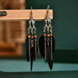 Bohemian Vintage Feather Tassel Earrings