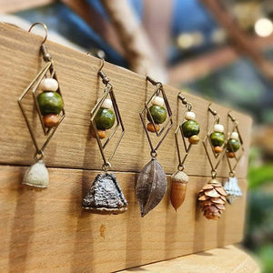 Vintage Geometric Dangle Earrings Square Hollow Out Beaded Eardrop