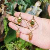 Vintage Geometric Dangle Earrings Square Hollow Out Beaded Eardrop