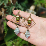 Vintage Geometric Dangle Earrings Square Hollow Out Beaded Eardrop