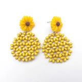 Sunflower Drop Earrings Vintage Wood Beaded Dangle Earrings