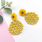 Sunflower Drop Earrings Vintage Wood Beaded Dangle Earrings
