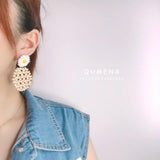 Sunflower Drop Earrings Vintage Wood Beaded Dangle Earrings