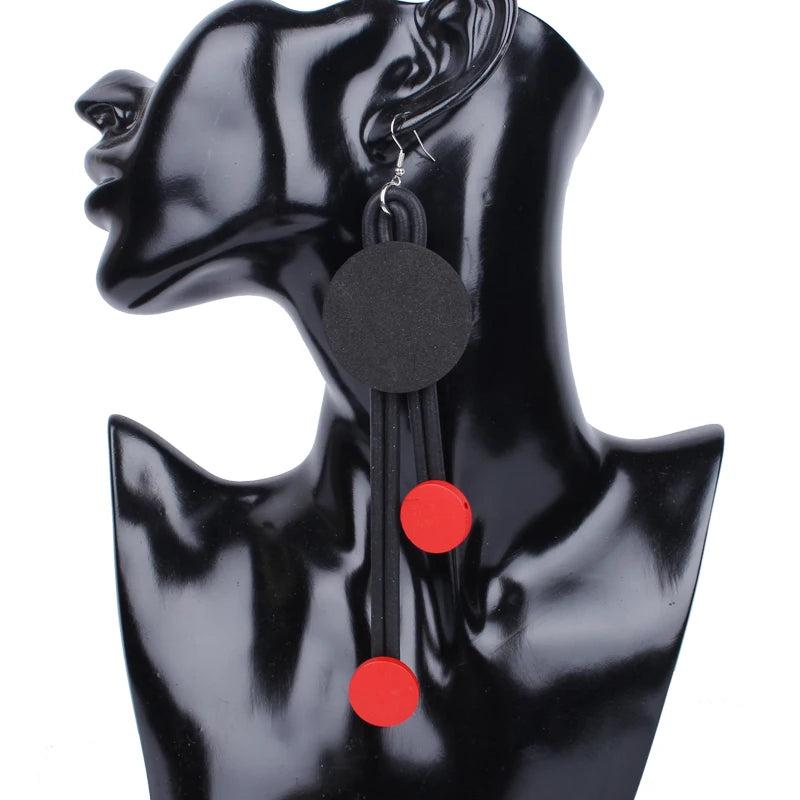 Red Wooden Beads Drop Earrings for Night Wear