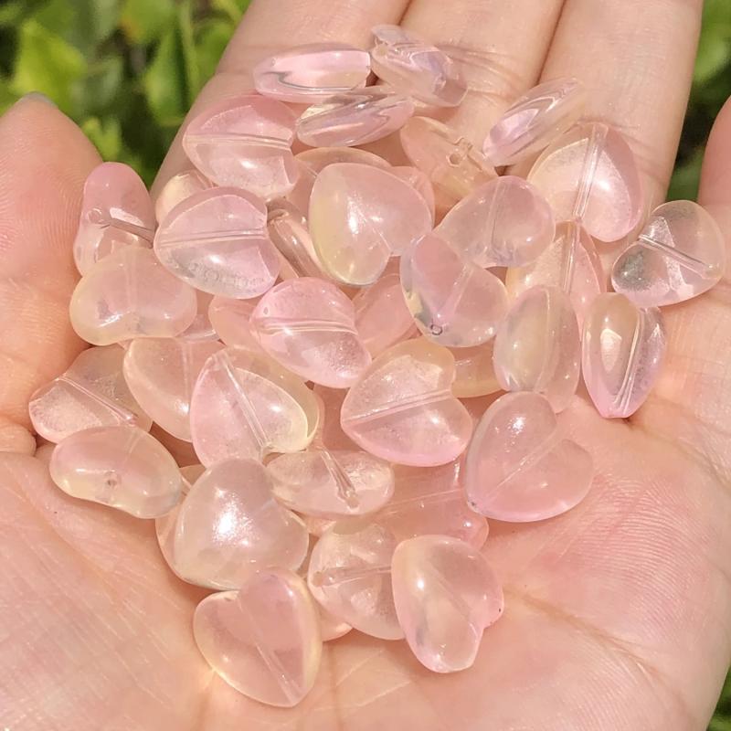 50pcs 12mm Peach Pink Heart Czech Glass Beads for Jewelry Making
