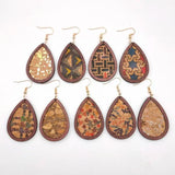 Wood Cork Teardrop Earrings Abstract Geometric Pattern Lightweight Jewelry
