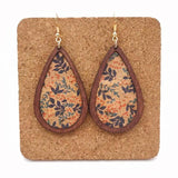 Wood Cork Teardrop Earrings Abstract Geometric Pattern Lightweight Jewelry
