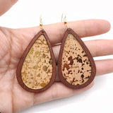 Wood Cork Teardrop Earrings Abstract Geometric Pattern Lightweight Jewelry