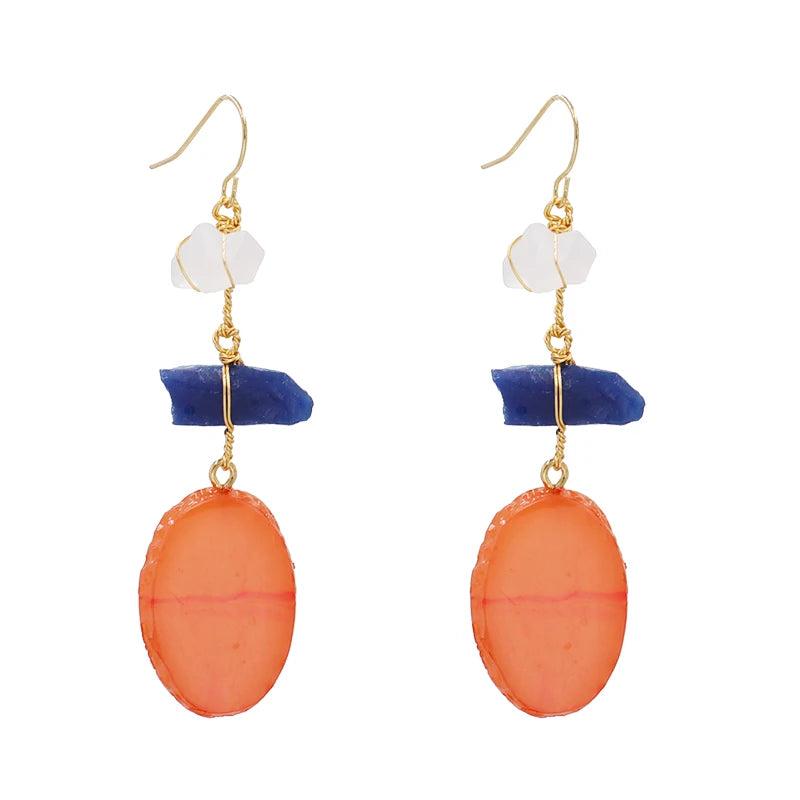 Juran Stone Wood Drop Earrings Summer Shell Fruit Wedding Jewelry