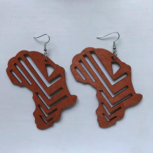 Queen Wood Africa Map Heart Earrings Vintage Party African Afro Jewelry