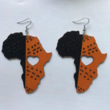 Queen Wood Africa Map Heart Earrings Vintage Party African Afro Jewelry