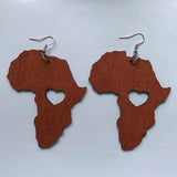 Queen Wood Africa Map Heart Earrings Vintage Party African Afro Jewelry