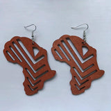 Queen Wood Africa Map Heart Earrings Vintage Party African Afro Jewelry