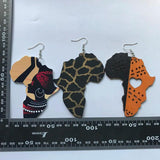 Queen Wood Africa Map Heart Earrings Vintage Party African Afro Jewelry