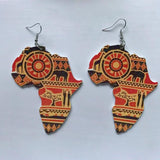 Queen Wood Africa Map Heart Earrings Vintage Party African Afro Jewelry