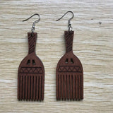 Vintage Africa Wooden Comb Barber Earrings