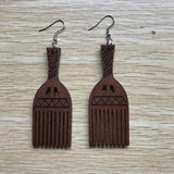 Vintage Africa Wooden Comb Barber Earrings