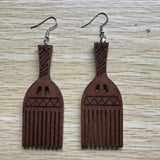 Vintage Africa Wooden Comb Barber Earrings