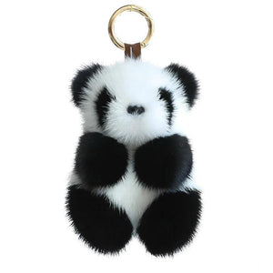 Mink Fur Panda Car Keychain Small Panda Plush Doll Women Bag Ornaments