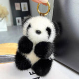 Mink Fur Panda Car Keychain Small Panda Plush Doll Women Bag Ornaments