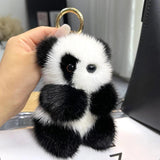 Mink Fur Panda Car Keychain Small Panda Plush Doll Women Bag Ornaments
