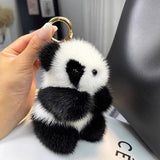 Mink Fur Panda Car Keychain Small Panda Plush Doll Women Bag Ornaments