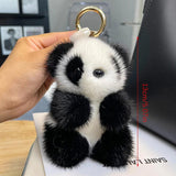 Mink Fur Panda Car Keychain Small Panda Plush Doll Women Bag Ornaments