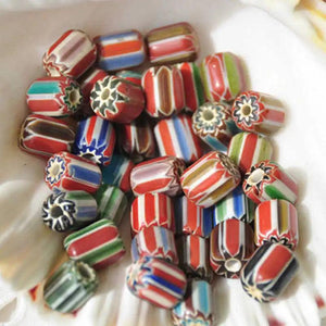 10 Safron Rainbow Barrel Hand Lampwork Beads Glaze Simulent Trade Beads