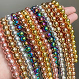 Natural Stone Bead Silver Hematite Round Faceted Beads 15'' Strands