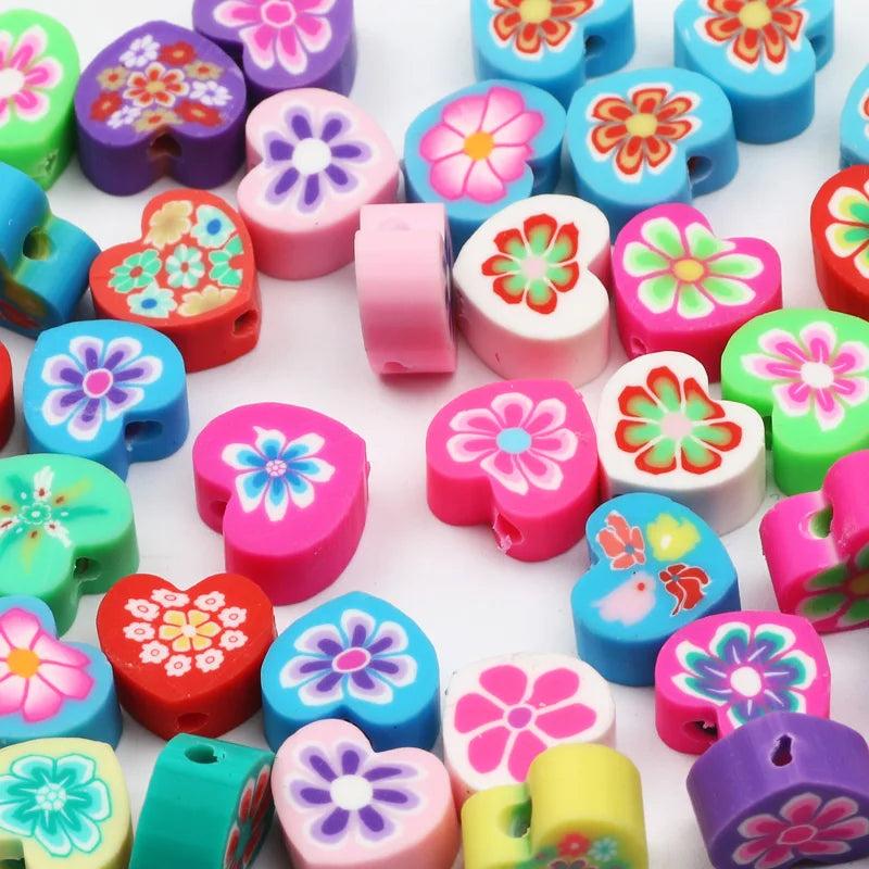 Polymer Heart Beads Flower Spacer Beads Jewelry Making DIY