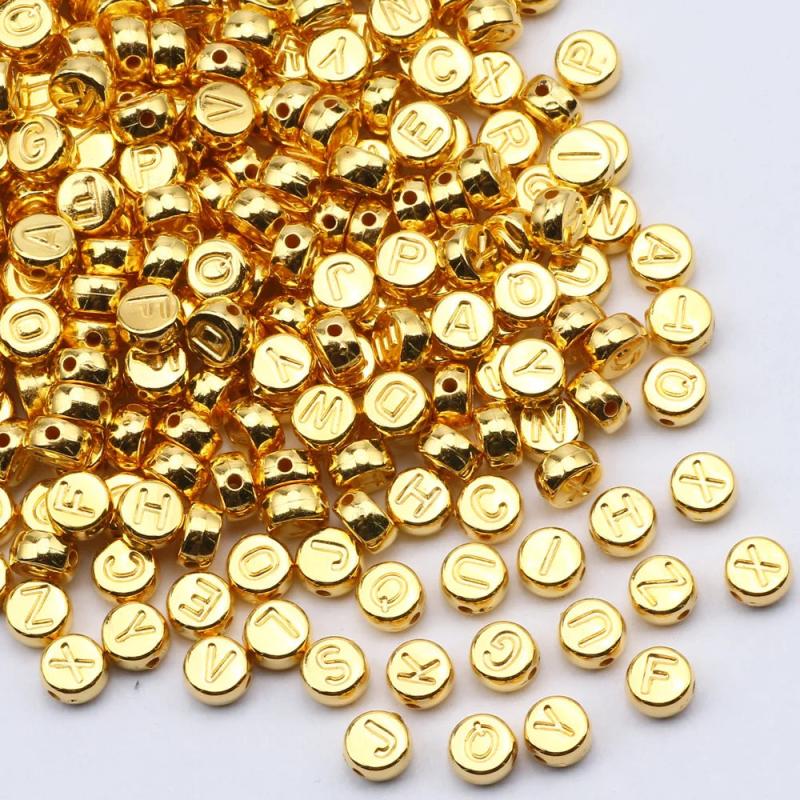 Golden Alphabet Flat Acrylic Letter Beads for Jewelry Making DIY