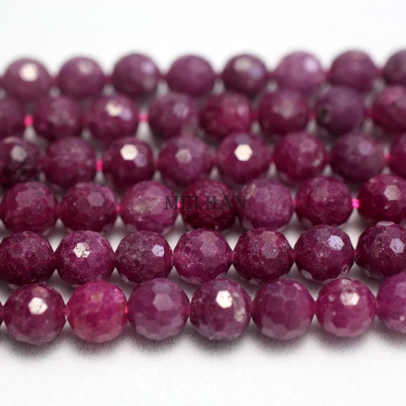 Meihan Natural Ruby Faceted Round Loose Beads for Jewelry Making