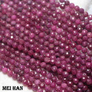 Meihan Natural Ruby Faceted Round Loose Beads for Jewelry Making